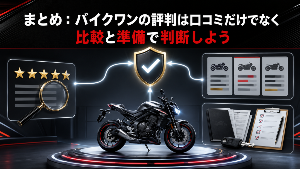 まとめ:バイクワンの評判は口コミだけでなく比較と準備で判断しよう