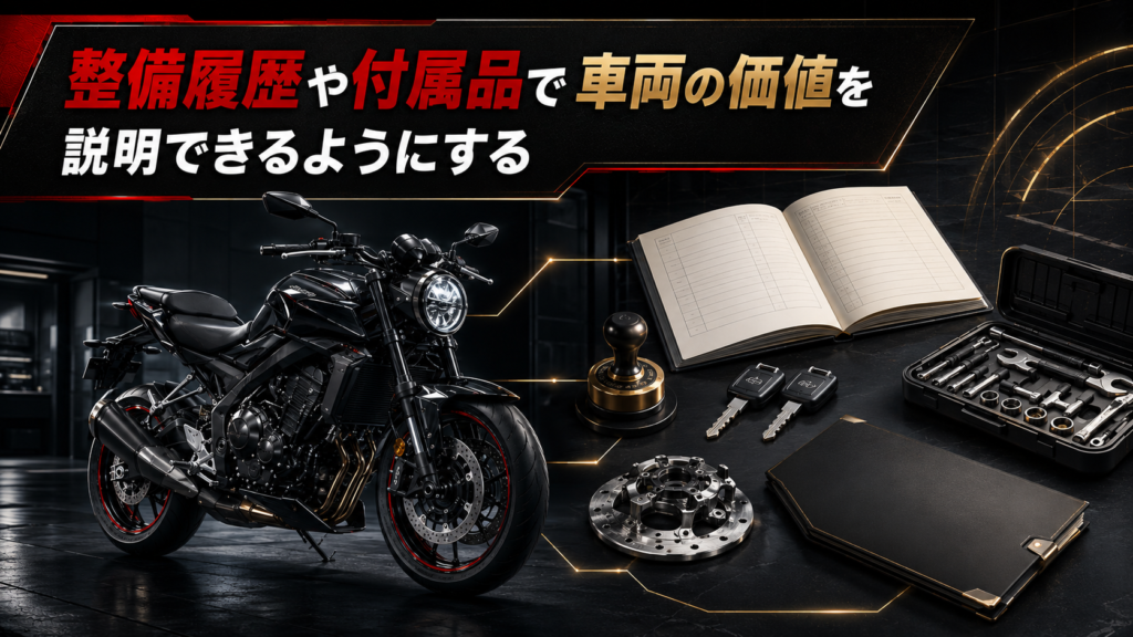 整備履歴や付属品で車両の価値を説明できるようにする
