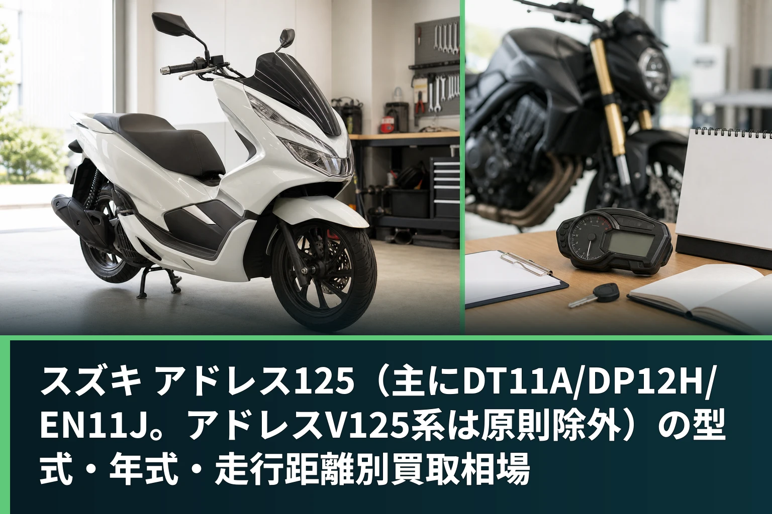 スズキ アドレス125(主にDT11A/DP12H/EN11J。アドレスV125系は原則除外)の型式・年式・走行距離別買取相場