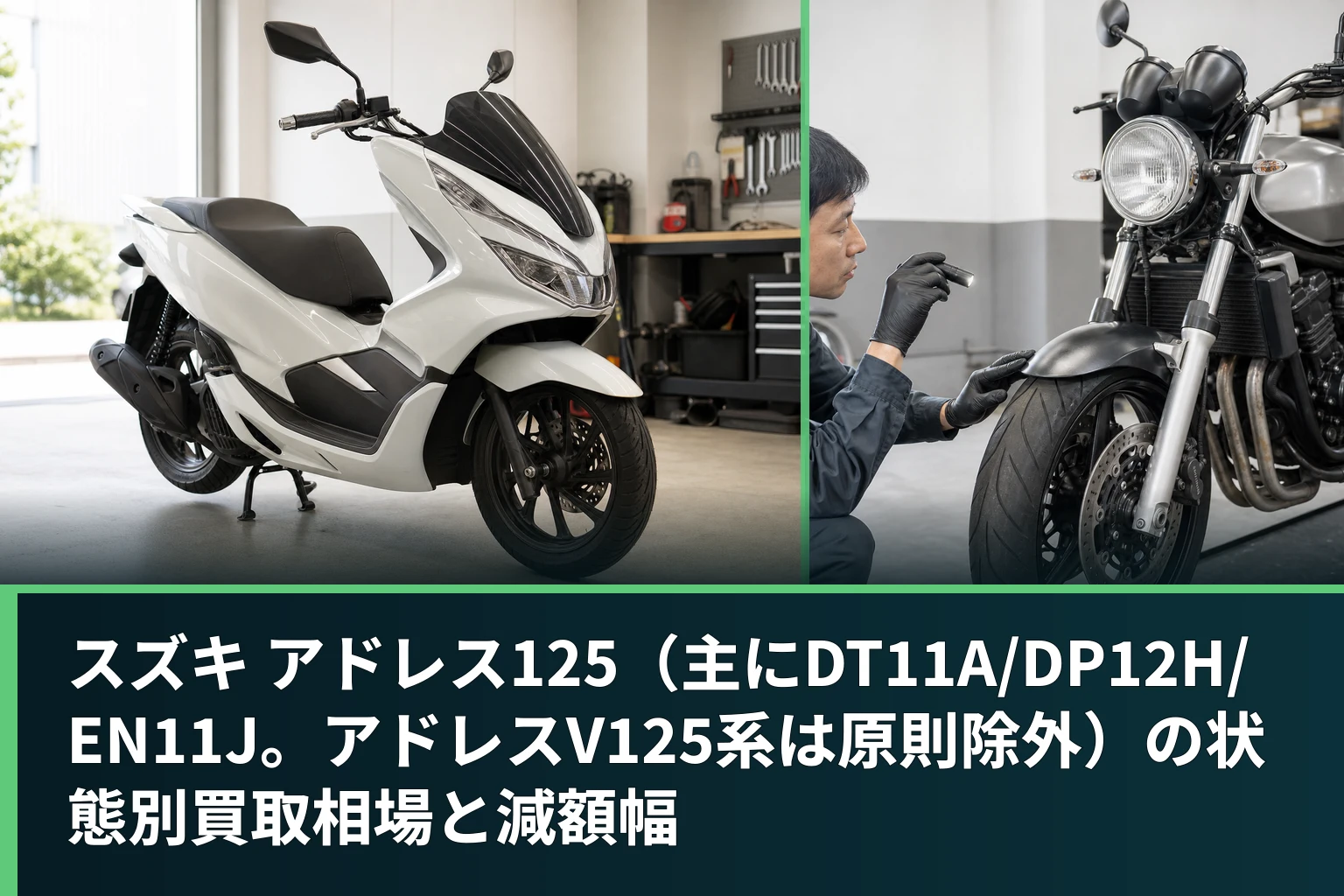 スズキ アドレス125(主にDT11A/DP12H/EN11J。アドレスV125系は原則除外)の状態別買取相場と減額幅