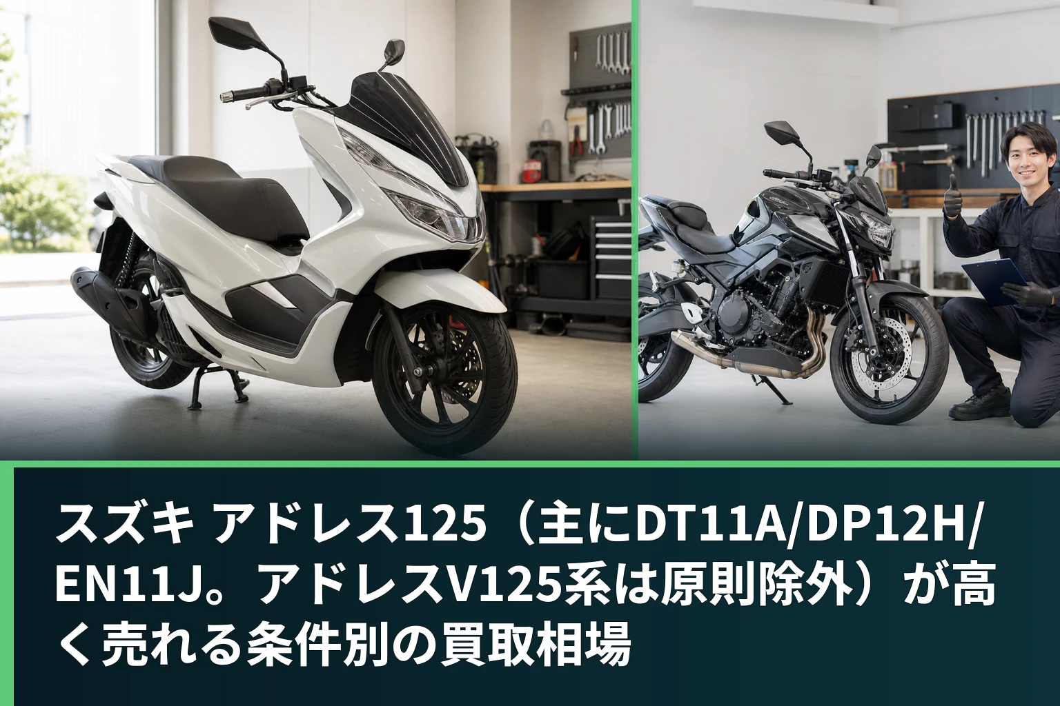 スズキ アドレス125(主にDT11A/DP12H/EN11J。アドレスV125系は原則除外)が高く売れる条件別の買取相場
