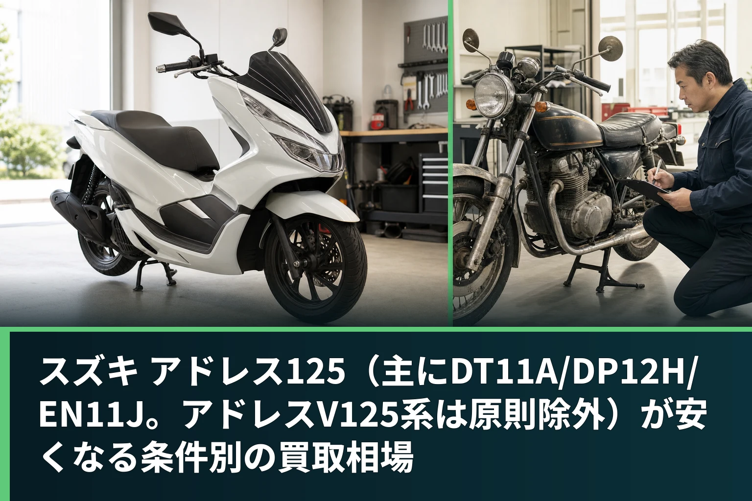 スズキ アドレス125(主にDT11A/DP12H/EN11J。アドレスV125系は原則除外)が安くなる条件別の買取相場