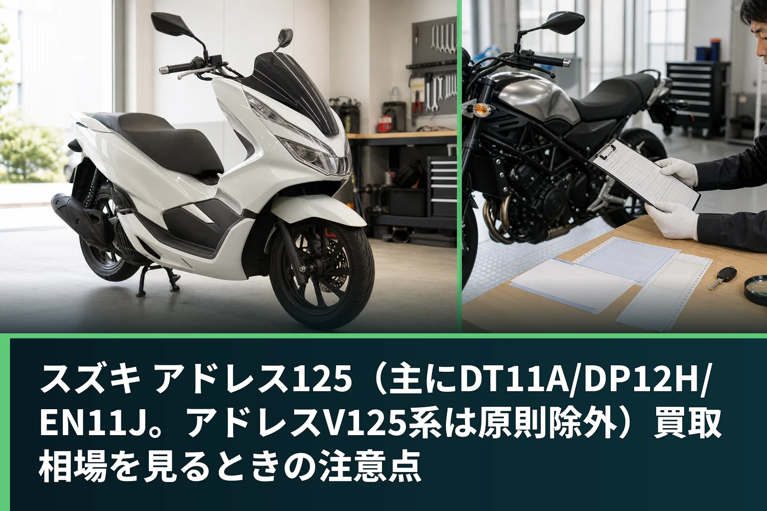 スズキ アドレス125(主にDT11A/DP12H/EN11J。アドレスV125系は原則除外)買取相場を見るときの注意点