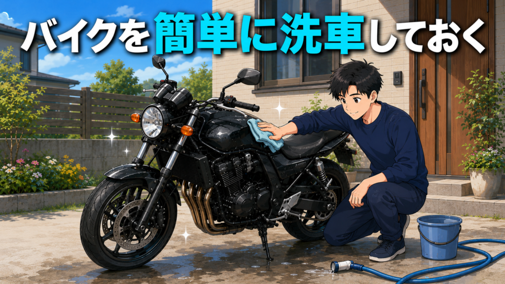 バイクを簡単に洗車しておく