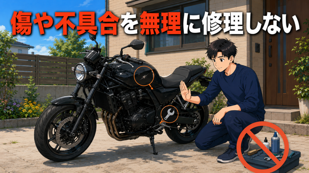 傷や不具合を無理に修理しない